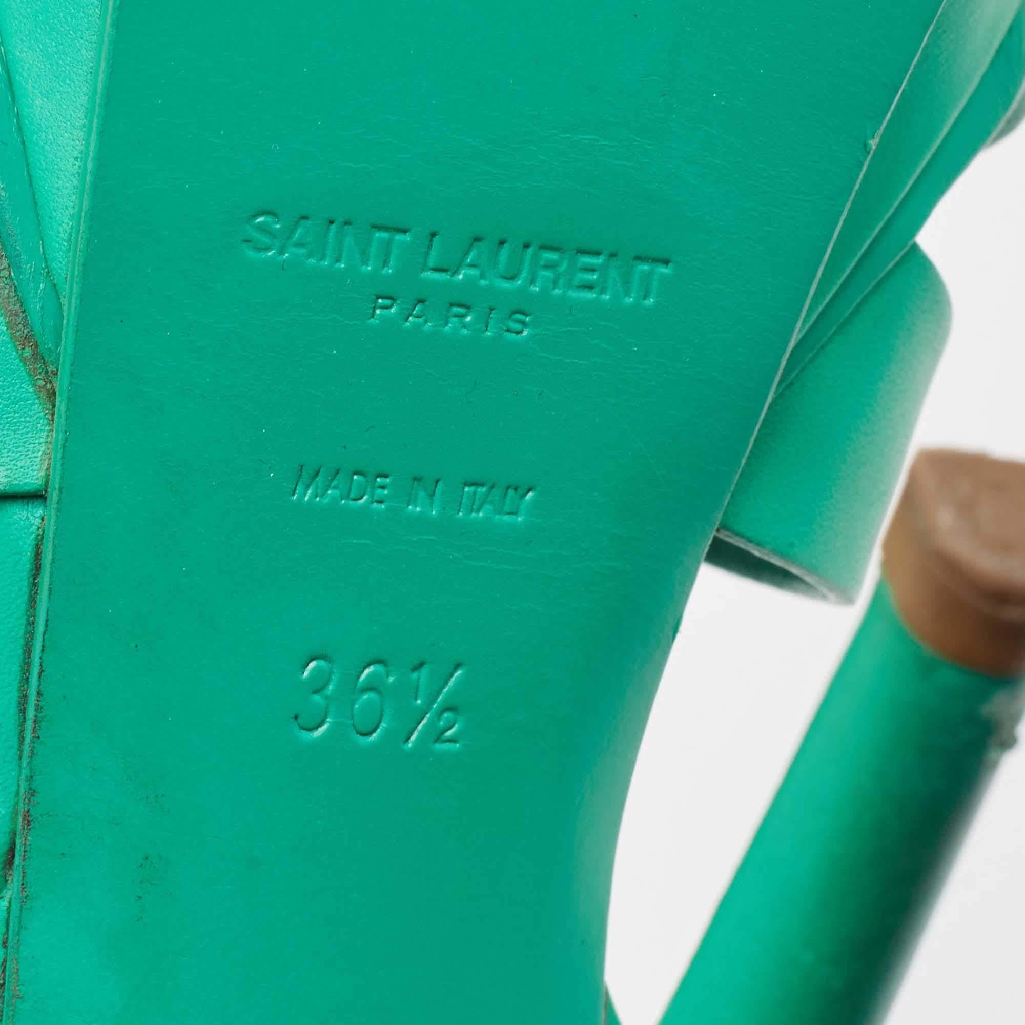 Saint Laurent Green LeatherTribute Ankle Strap Sandals Size 36.5 4