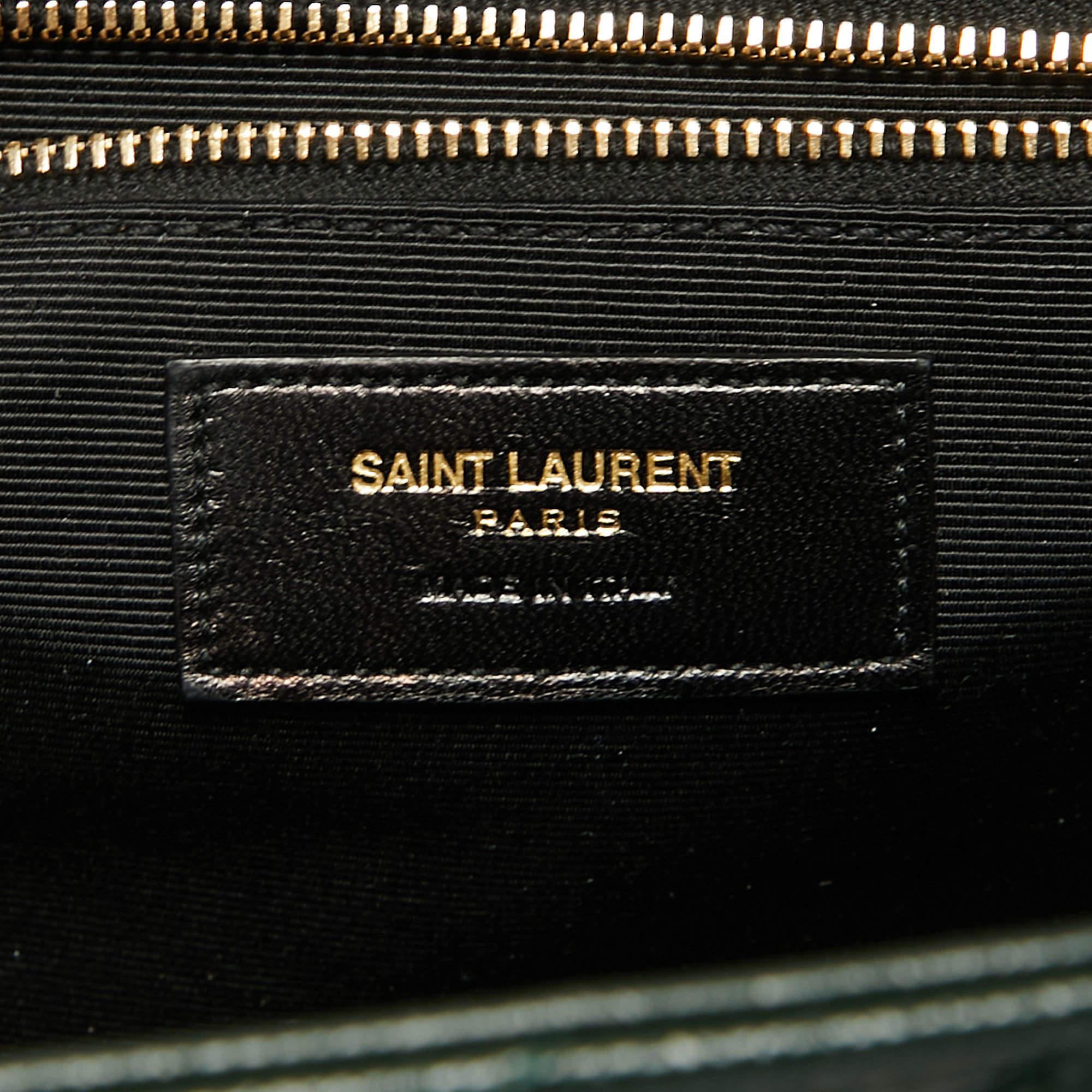 Saint Laurent Green Matelasse Leather Large Monogram Envelope Shoulder Bag 6