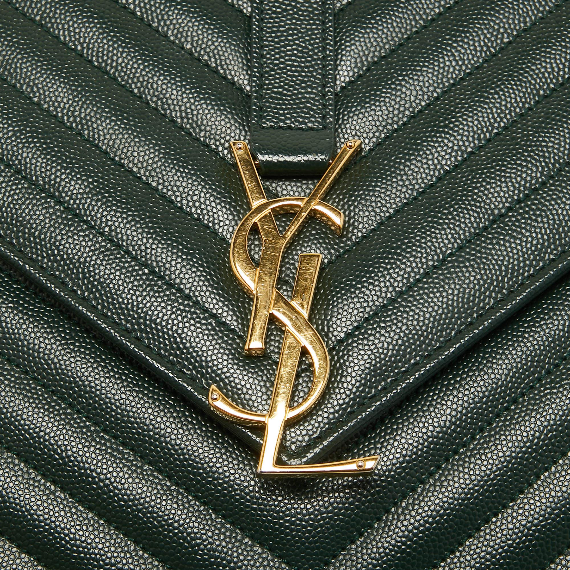 Saint Laurent Green Matelasse Leather Large Monogram Envelope Shoulder Bag 7
