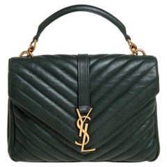 Saint Laurent Green Matelassé Leather Medium College Top Handle Bag