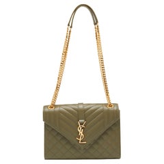 Saint Laurent Green Mix Matelassé Leather Medium Envelope Chain Bag