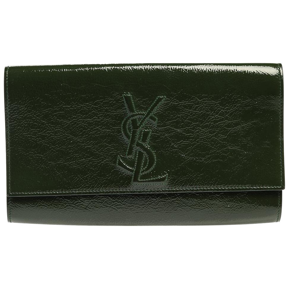 Saint Laurent Green Patent Leather Belle De Jour Flap Clutch