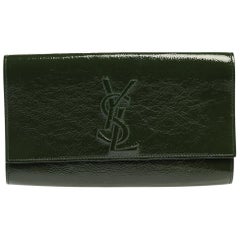 Saint Laurent Green Patent Leather Belle De Jour Flap Clutch