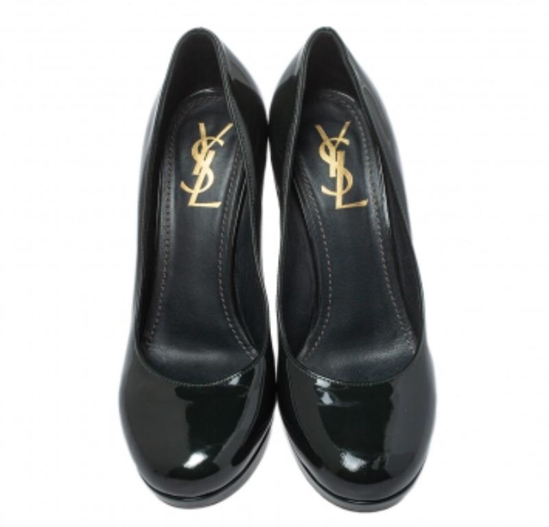 Saint Laurent Green Patent Leather Pumps Size 38.5 For Sale 3