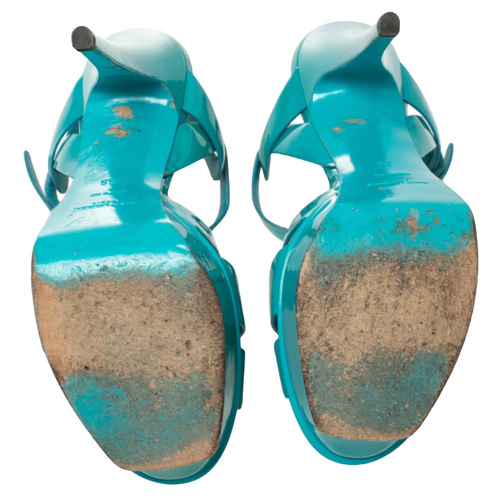Saint Laurent Green Patent Leather Tribute Sandals Size 38 2