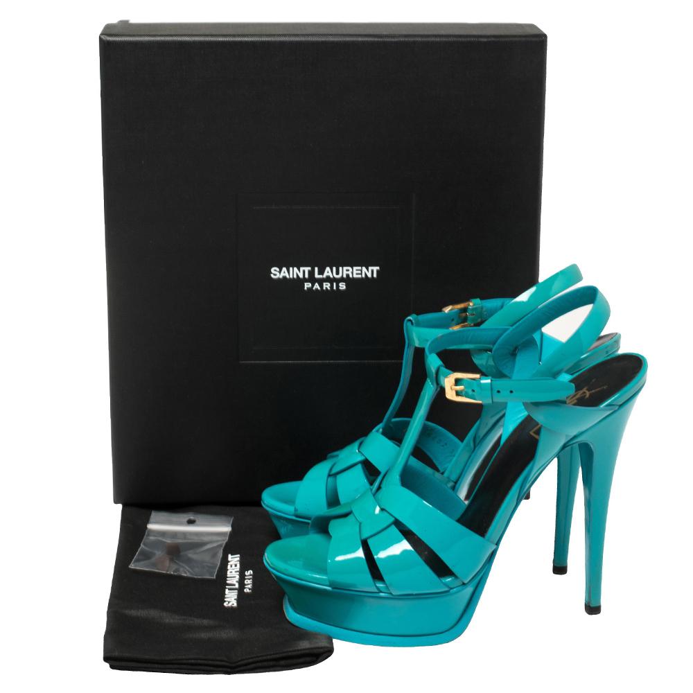 Saint Laurent Green Patent Leather Tribute Sandals Size 38 5