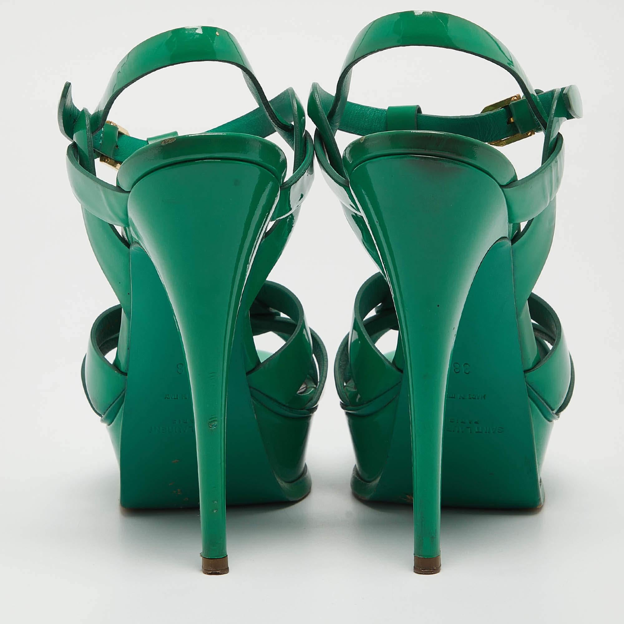 Saint Laurent Green Patent Tribute Ankle Strap Sandals Size 38 1