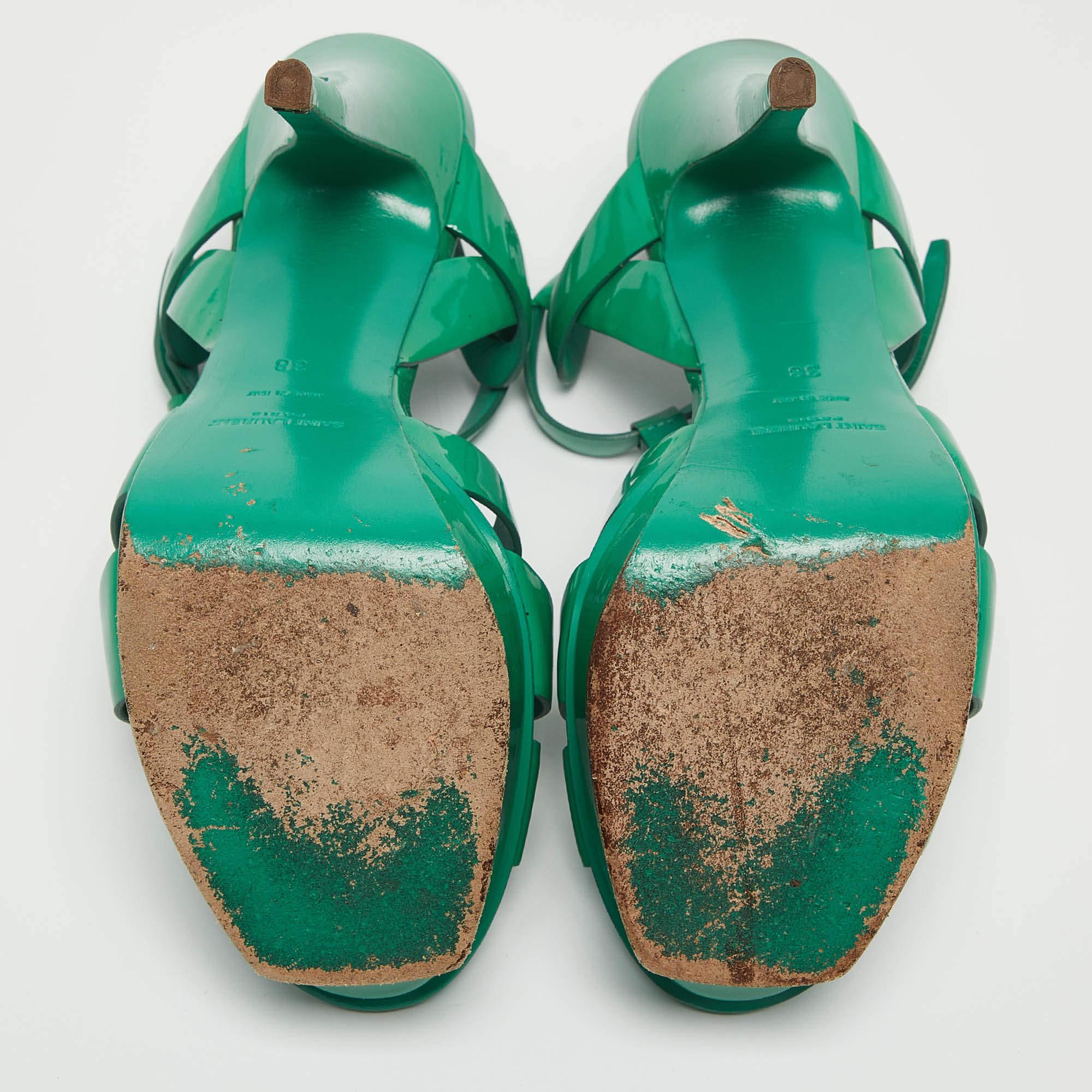 Saint Laurent Green Patent Tribute Ankle Strap Sandals Size 38 2