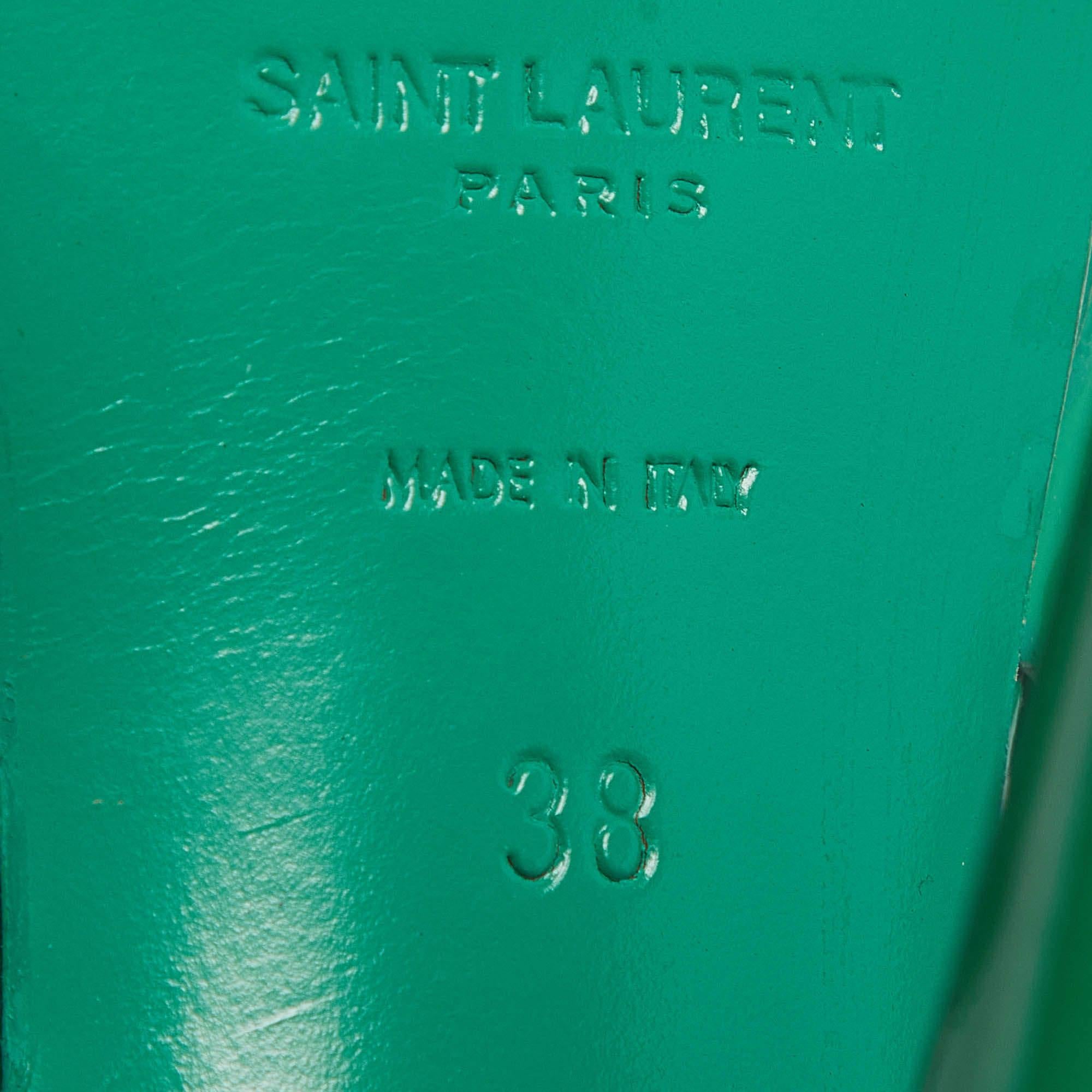 Saint Laurent Green Patent Tribute Ankle Strap Sandals Size 38 4