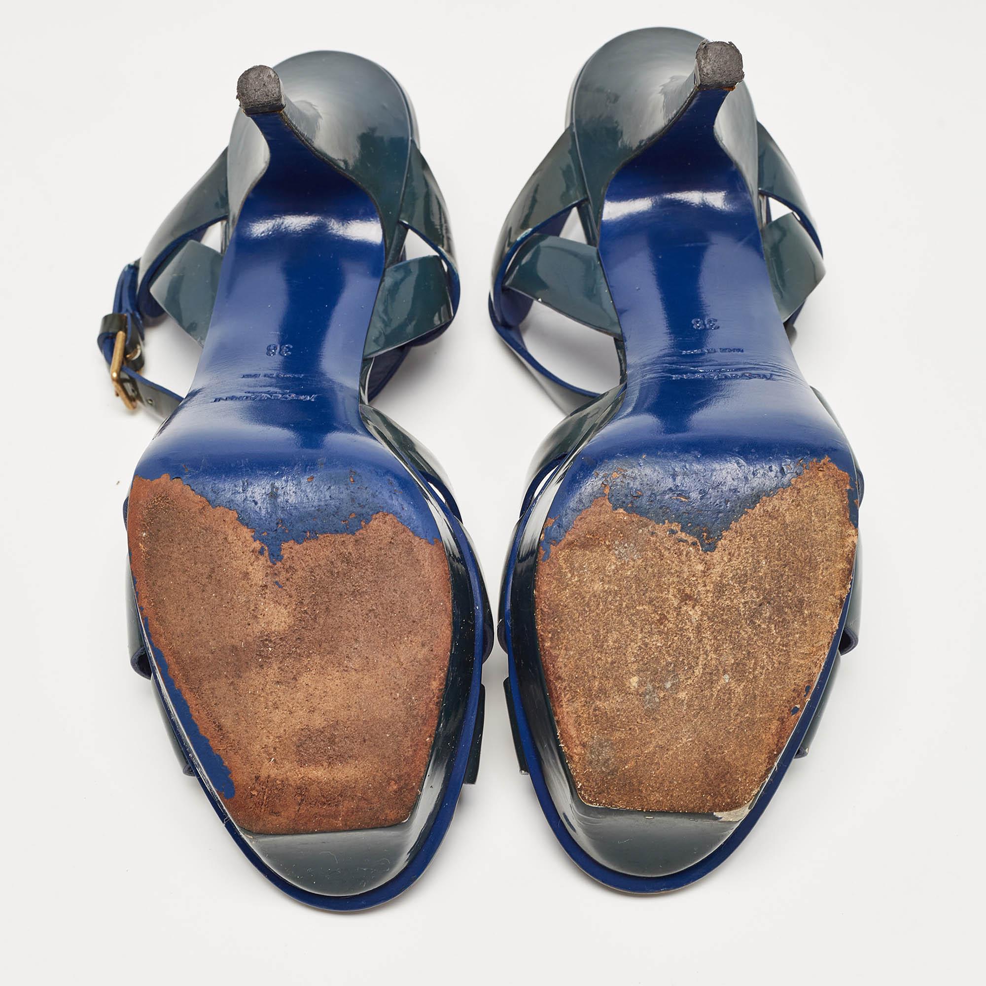 Saint Laurent Green Patent Tribute Sandals Size 38 For Sale 4