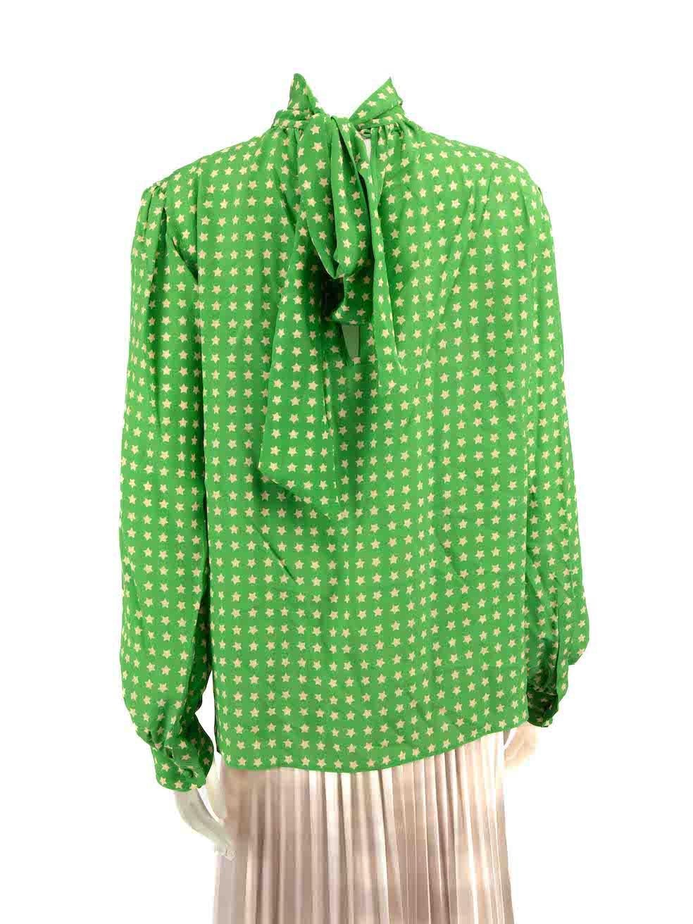 Saint Laurent Green Star Pattern Tie-Neck Blouse Size XL In Good Condition For Sale In London, GB