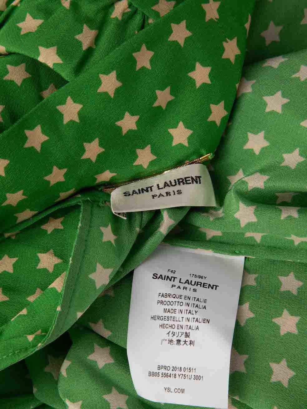 Saint Laurent Green Star Pattern Tie-Neck Blouse Size XL For Sale 1
