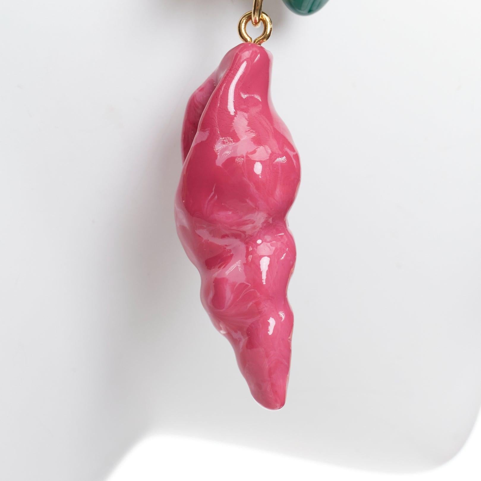 SAINT LAURENT stella verde rosa conchiglia smaltata resina oro ottone orecchino a clip Coppia in vendita 2
