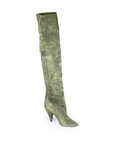 Saint Laurent Green Suede Knee High Boots Size IT 37