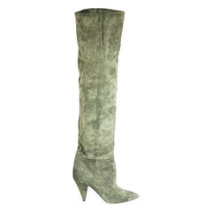 Saint Laurent Green Suede Knee High Boots Size IT 37