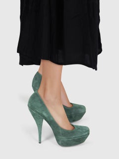 Saint Laurent Green Suede Platform Pumps Size IT 40