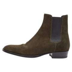 Saint Laurent Green Suede Wyatt Ankle Length Boots Size 39