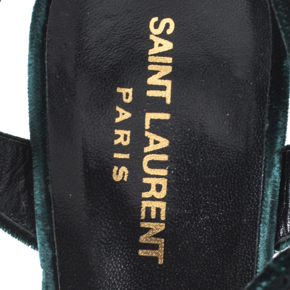 Black Saint Laurent Green Velvet Candy Bow Platform Sandals Size 39