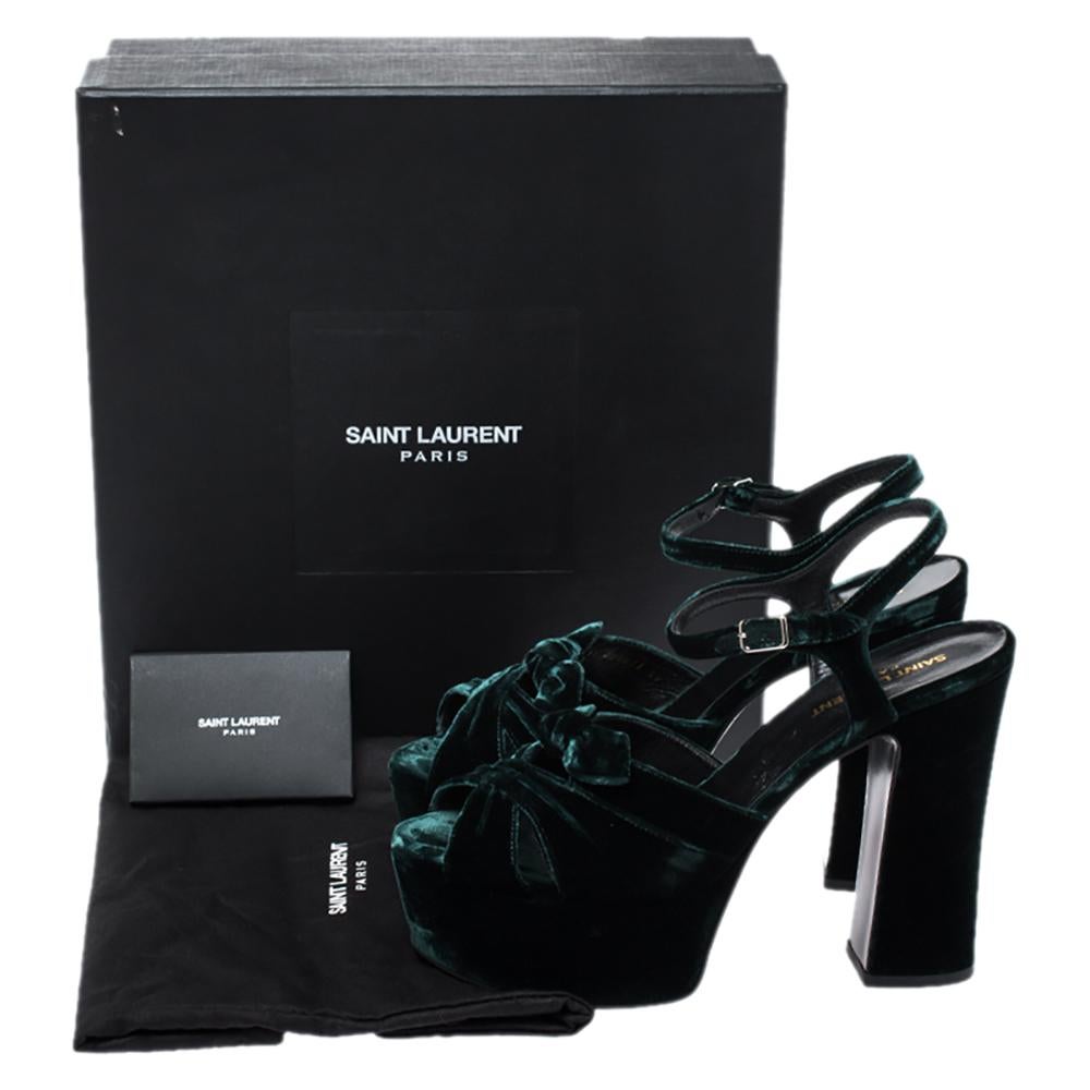 Women's Saint Laurent Green Velvet Candy Bow Platform Sandals Size 39