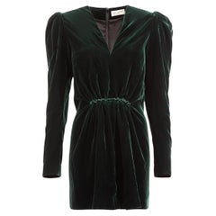 Saint Laurent mini-robe froncée en velours vert, taille M