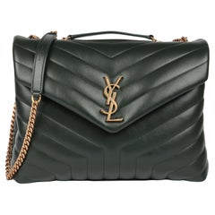 SAINT LAURENT Green Y Quilted Calfskin Leather Medium Loulou