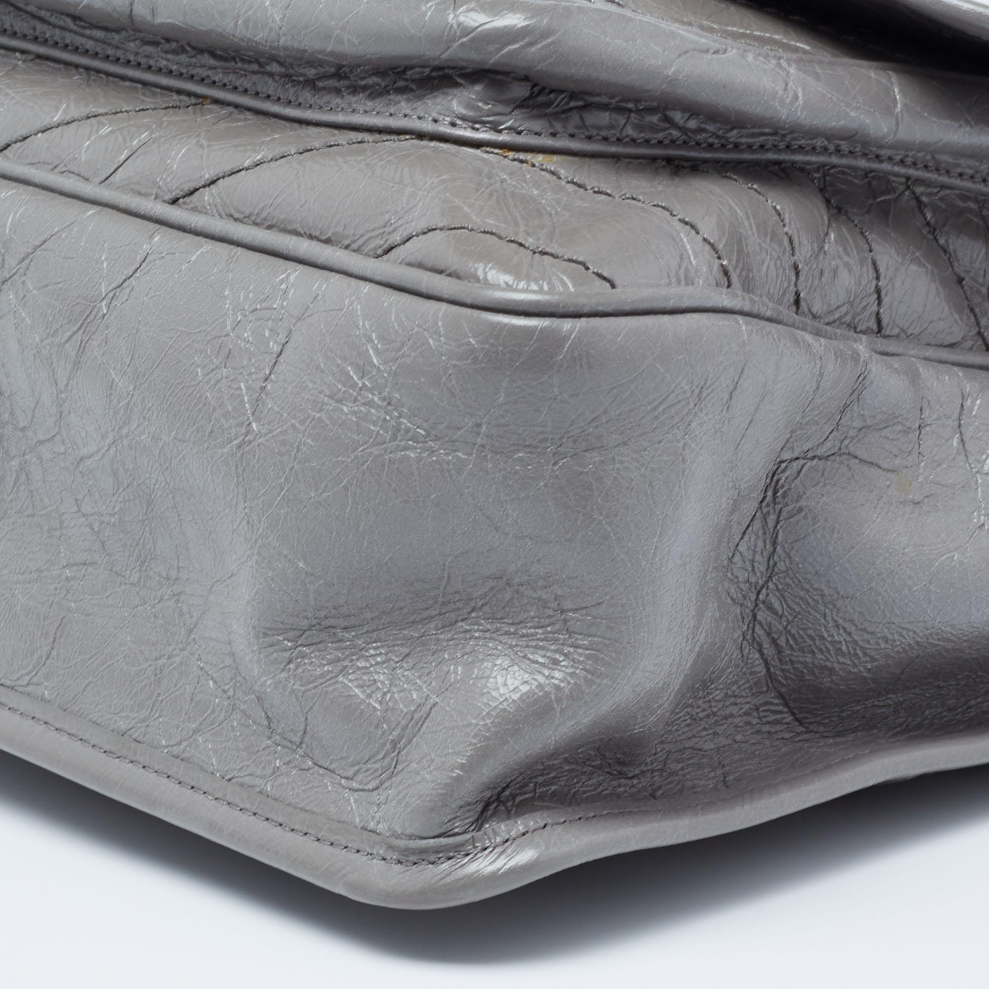 Gray Saint Laurent Grey Aged Crinkled Leather Large Niki Shoulder Bag