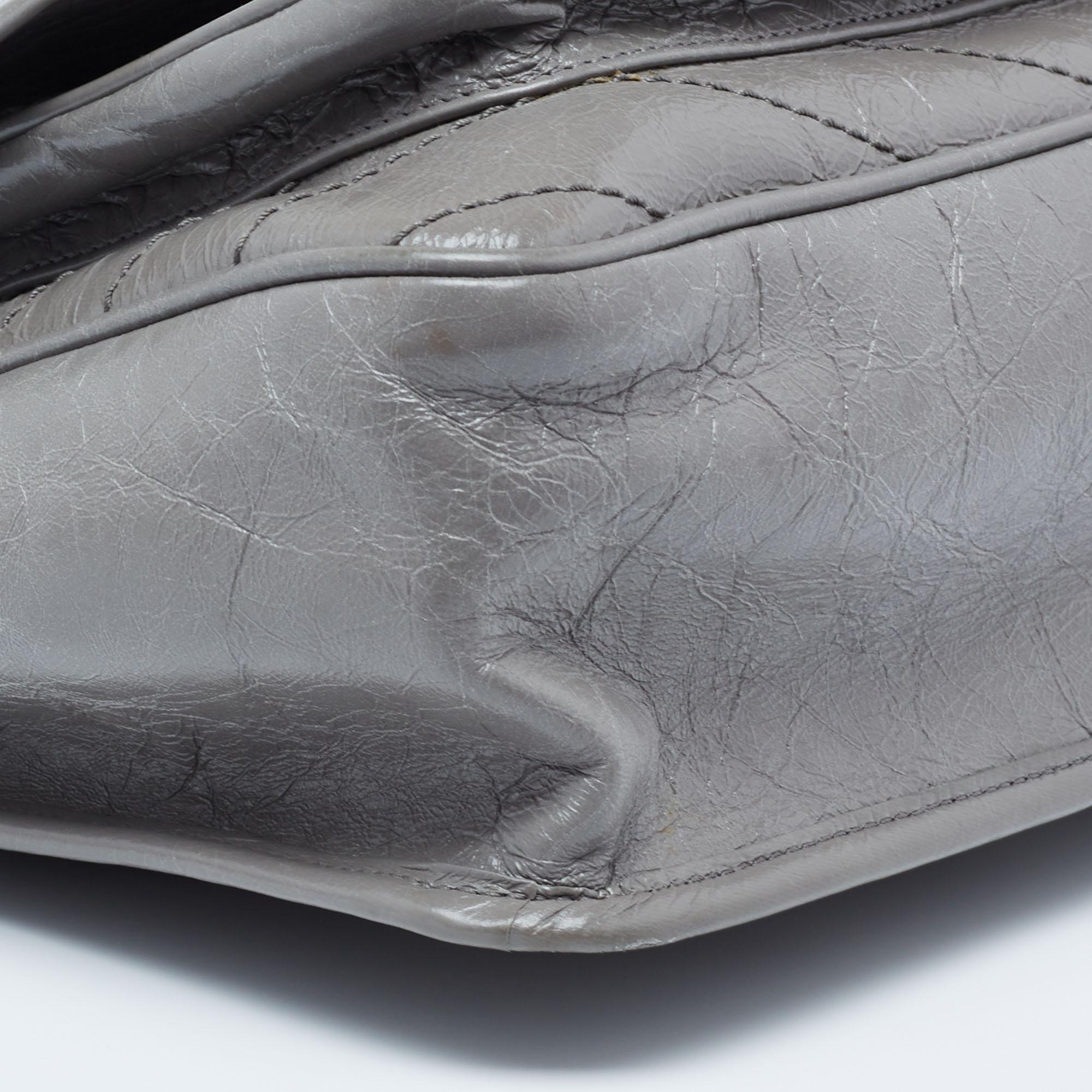 Women's Saint Laurent Grey Aged Crinkled Leather Large Niki Shoulder Bag