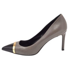 Saint Laurent Grey/Black Leather Metal Pointed Toe Pumps Size 37.5