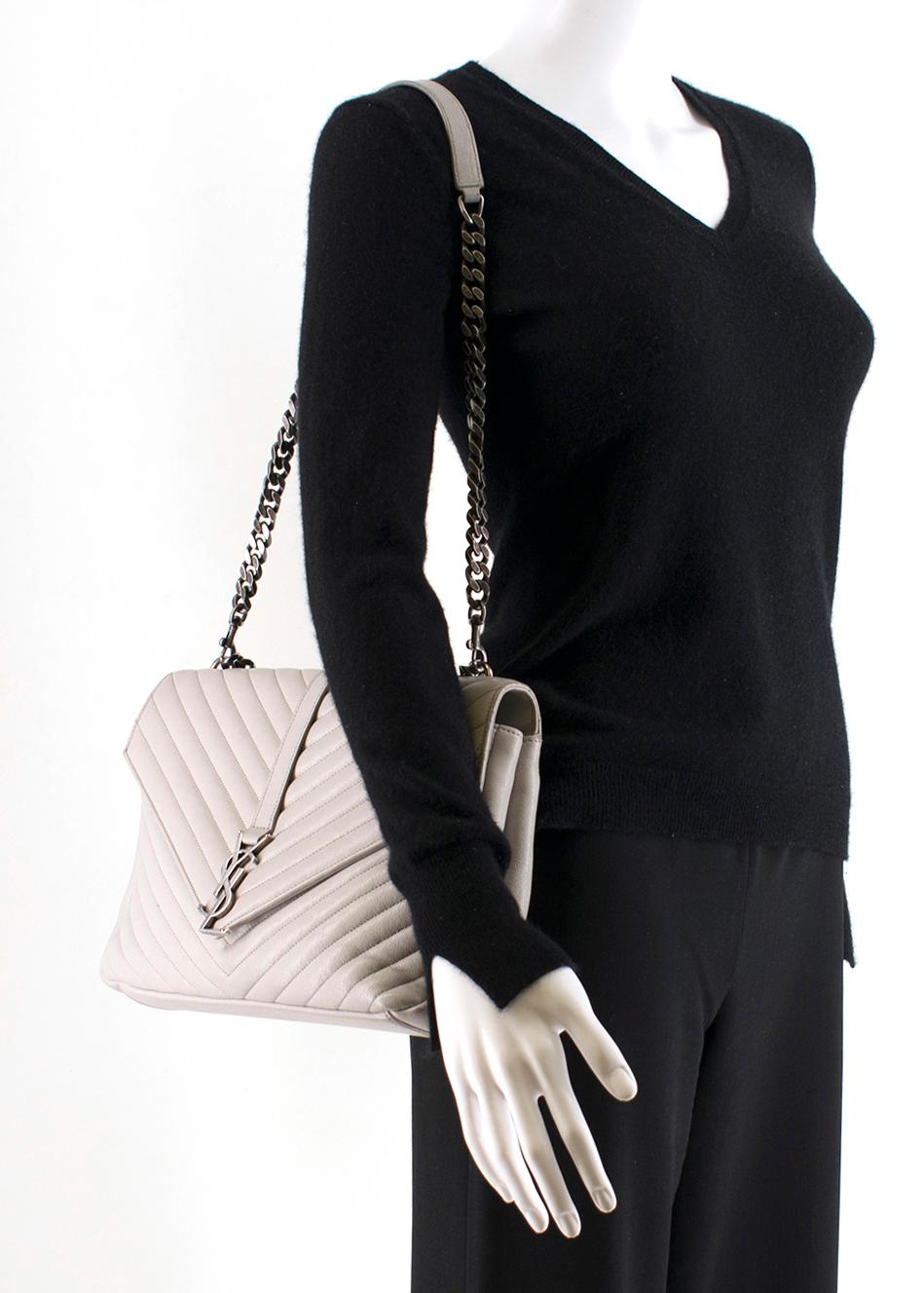 Women's Saint Laurent Grey Chevron Quilted Leather College Bag