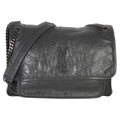 Saint Laurent Grey Crinkled Calfskin Matelasse Large Niki Chain Satchel