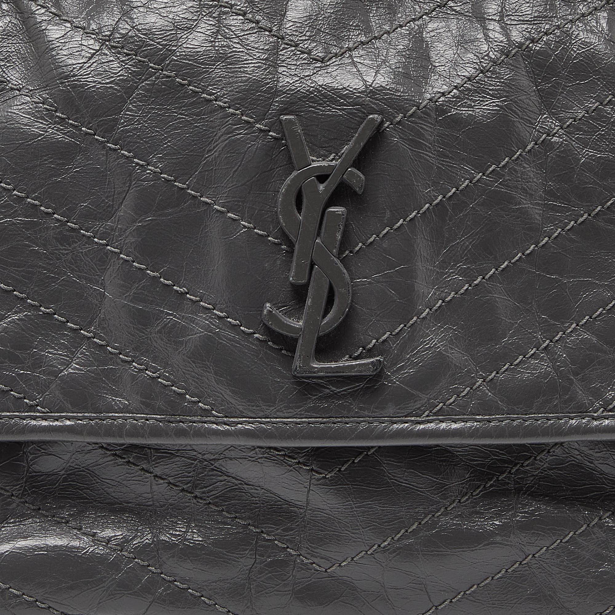 Saint Laurent Grey Crinkled Leather Medium Niki Shoulder Bag 6