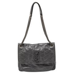 Saint Laurent Grey Crinkled Leather Medium Niki Shoulder Bag