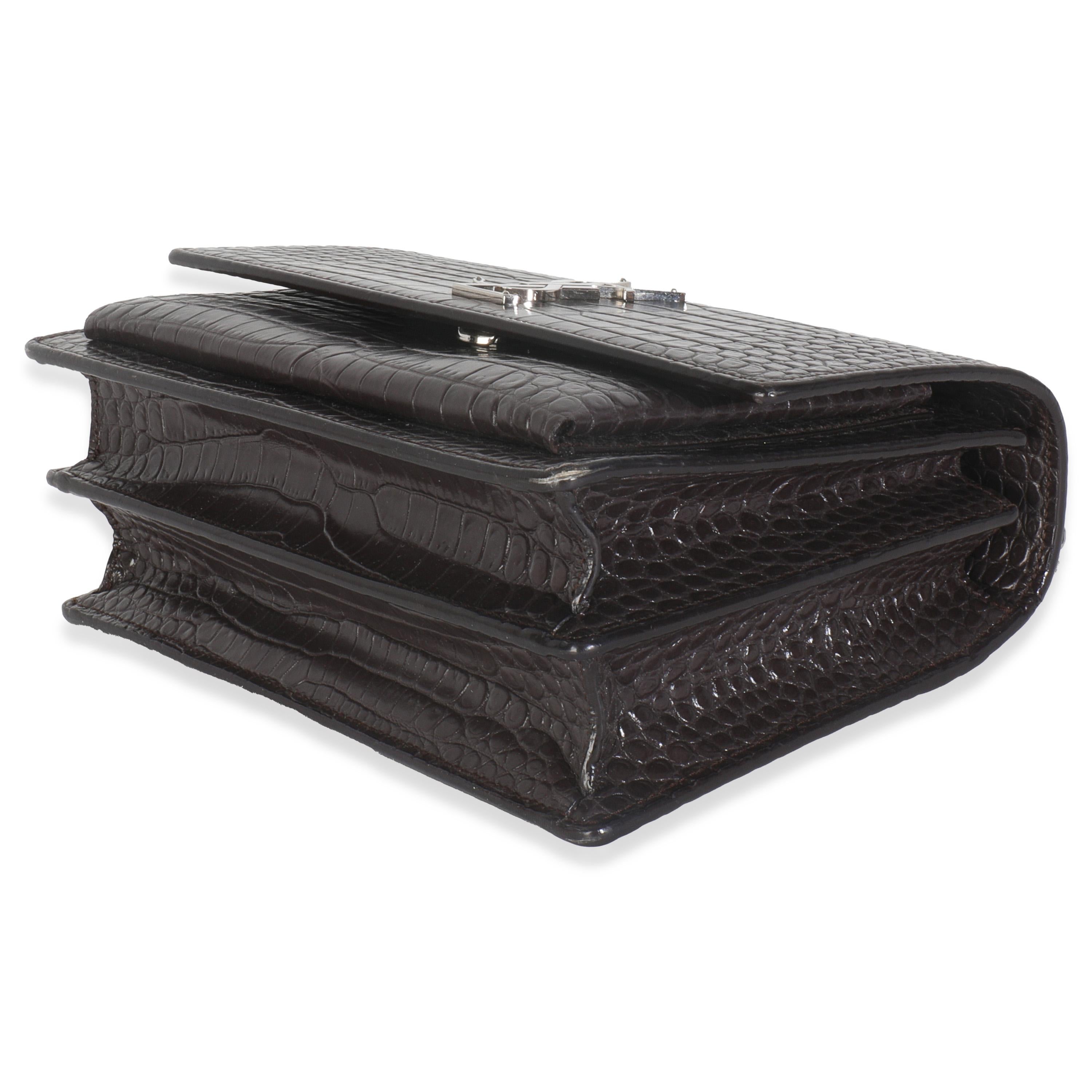  Saint Laurent Grey Croc Embossed Calfskin Medium Monogram Sunset Bag Pour femmes 