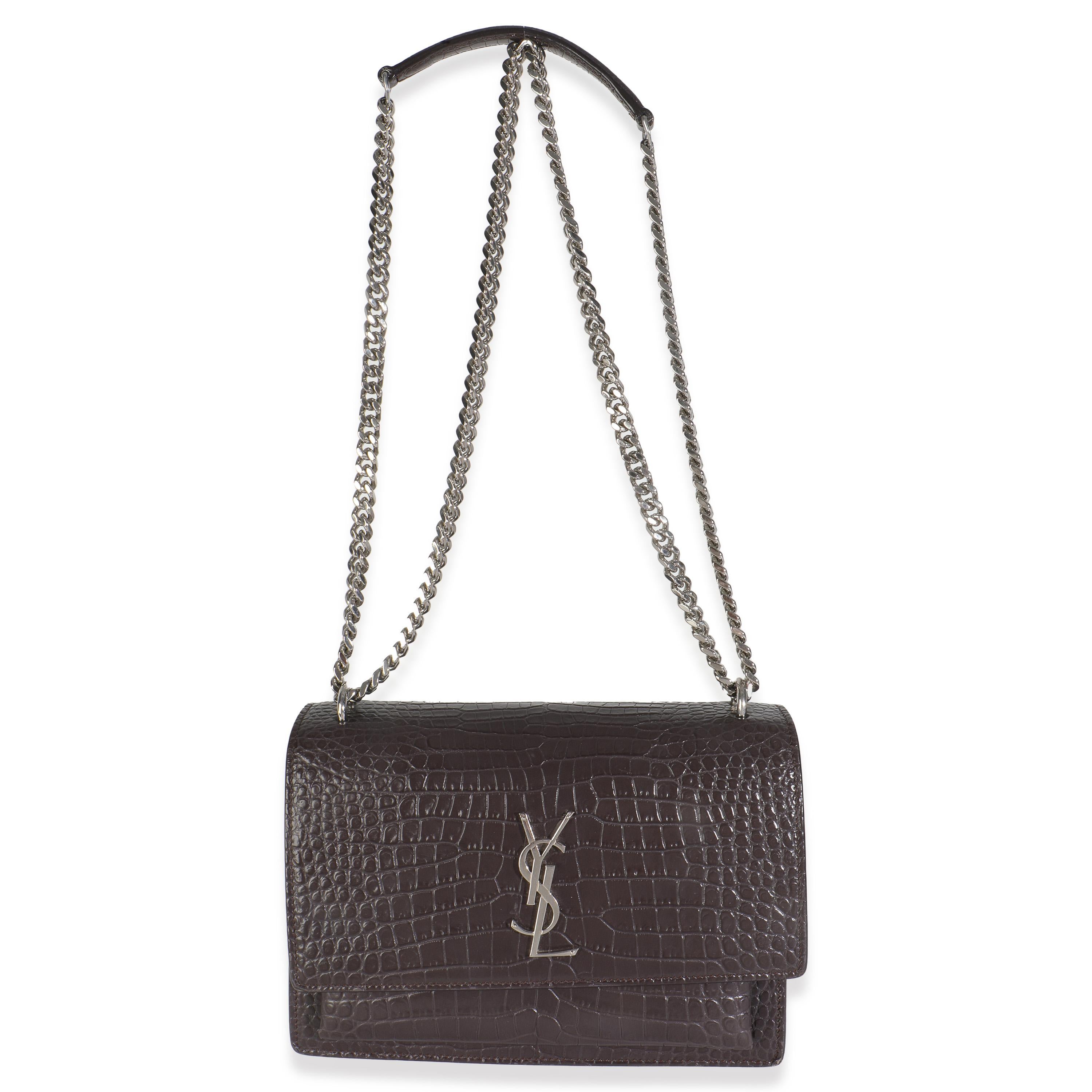 Saint Laurent Grey Croc Embossed Calfskin Medium Monogram Sunset Bag 1