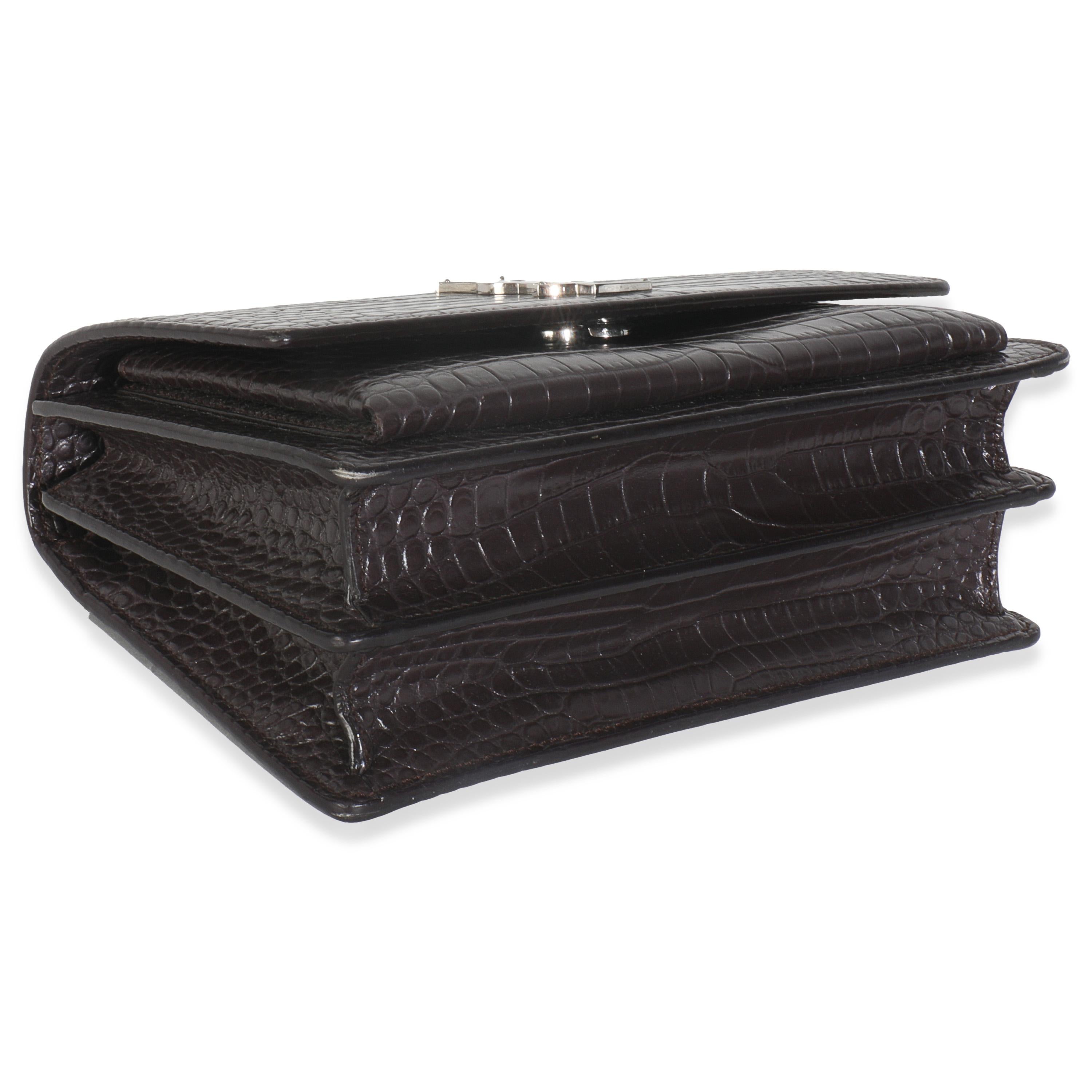 Saint Laurent Grey Croc Embossed Calfskin Medium Monogram Sunset Bag 2