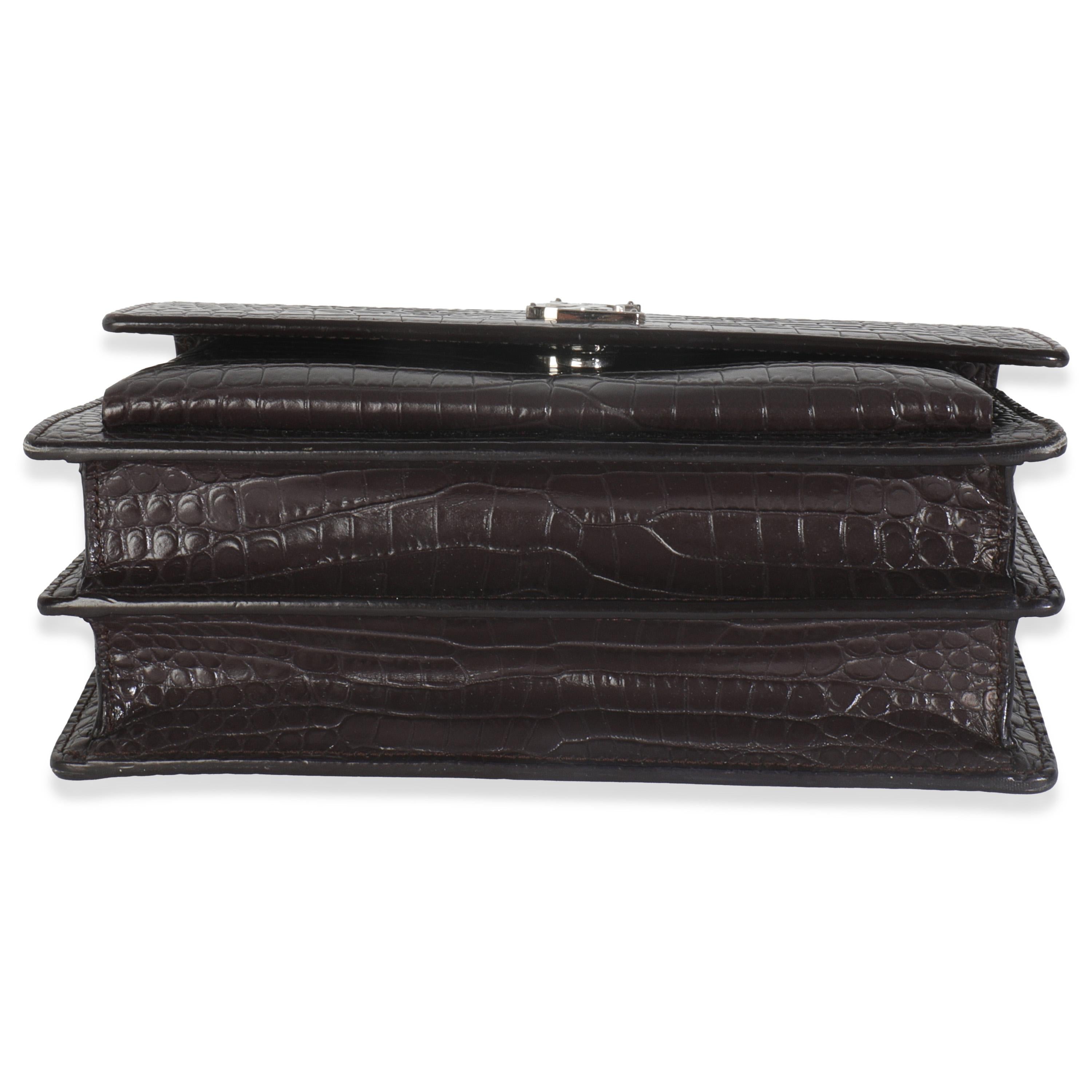 Saint Laurent Grey Croc Embossed Calfskin Medium Monogram Sunset Bag 3