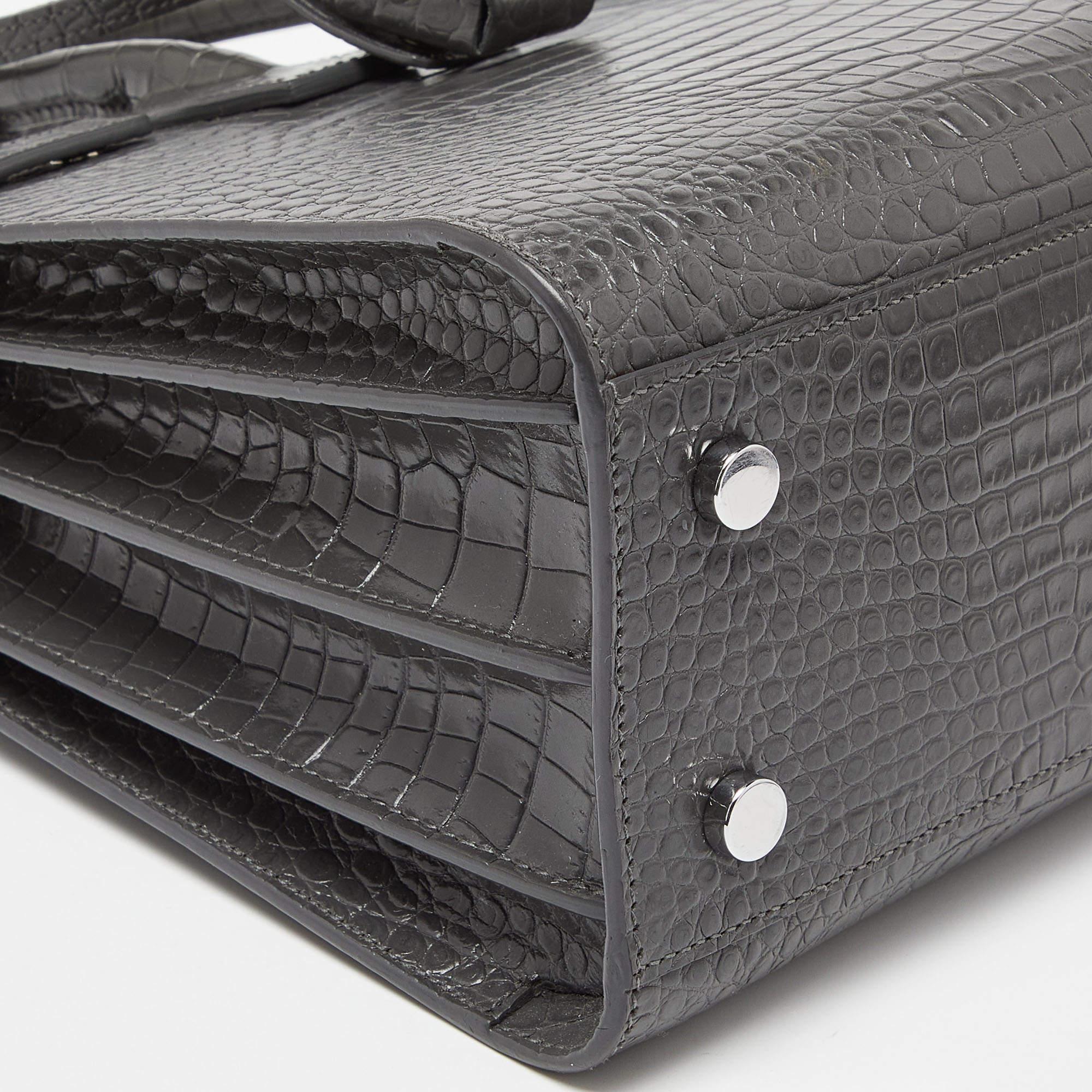 Saint Laurent Grey Croc Embossed Leather Baby Classic Sac De Jour Tote 5