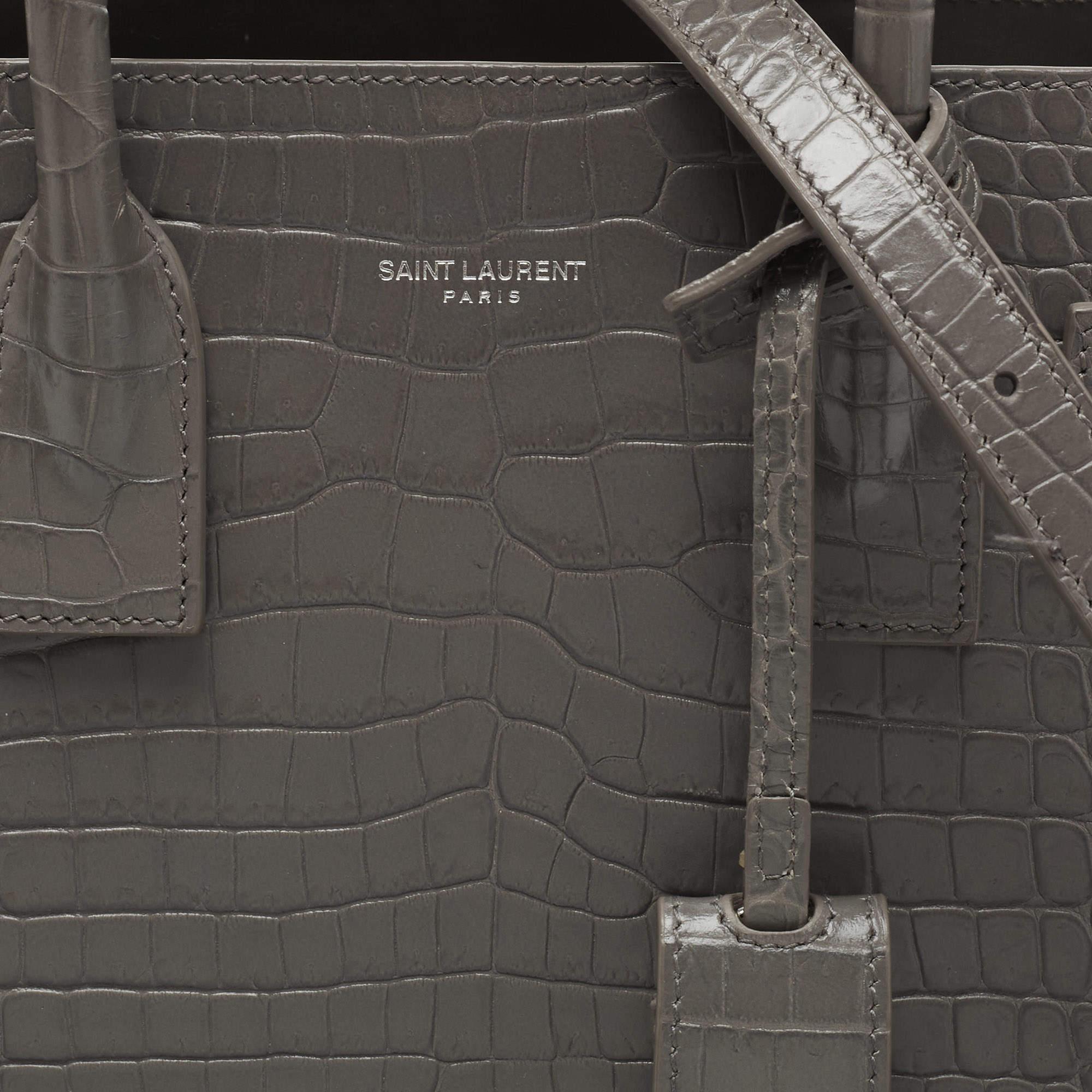 Saint Laurent Grey Croc Embossed Leather Baby Classic Sac De Jour Tote For Sale 7