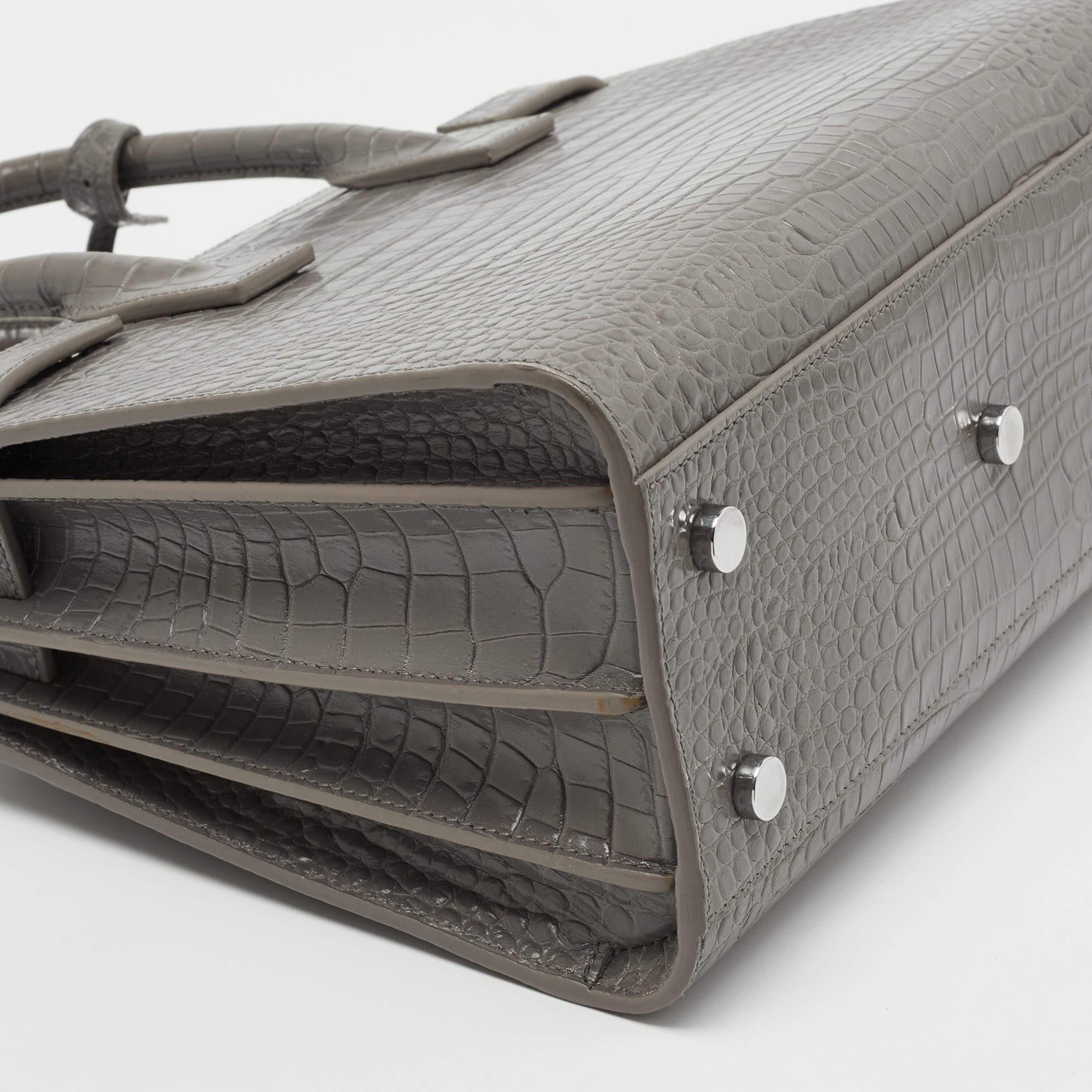 Saint Laurent Grey Croc Embossed Leather Baby Classic Sac De Jour Tote For Sale 8