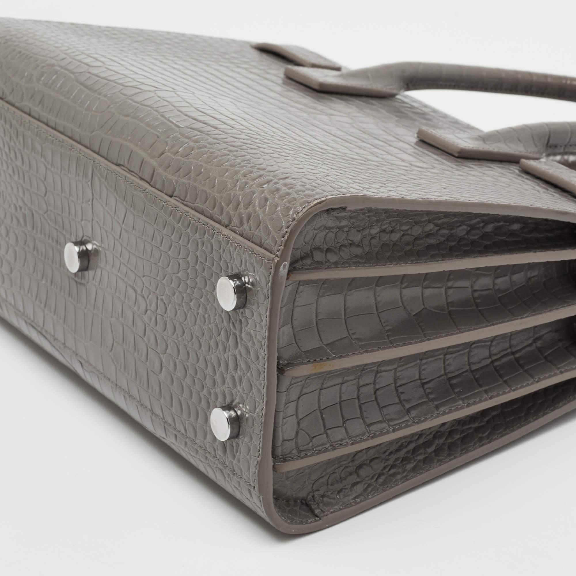 Saint Laurent Grey Croc Embossed Leather Baby Classic Sac De Jour Tote For Sale 1