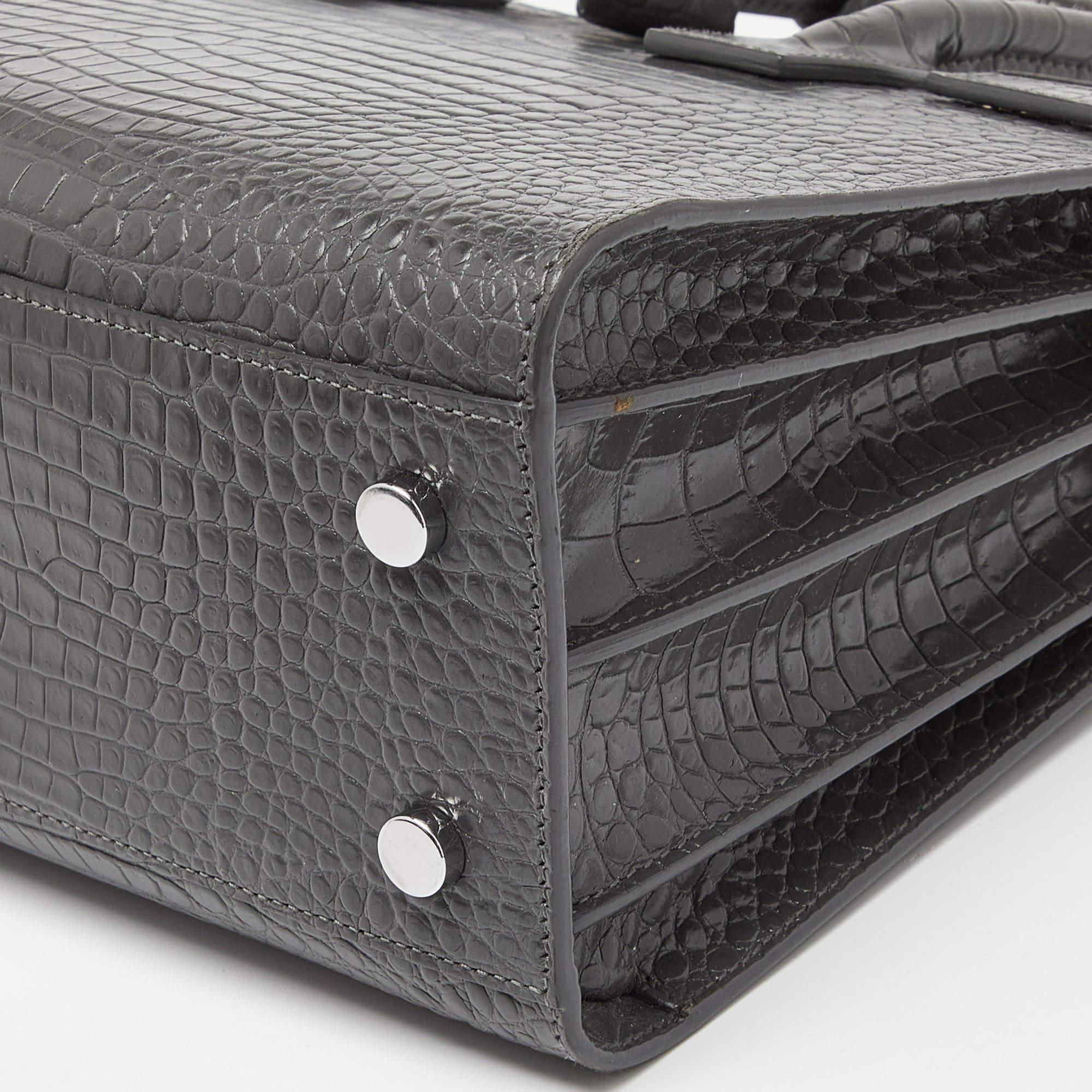 Saint Laurent Grey Croc Embossed Leather Baby Classic Sac De Jour Tote 1
