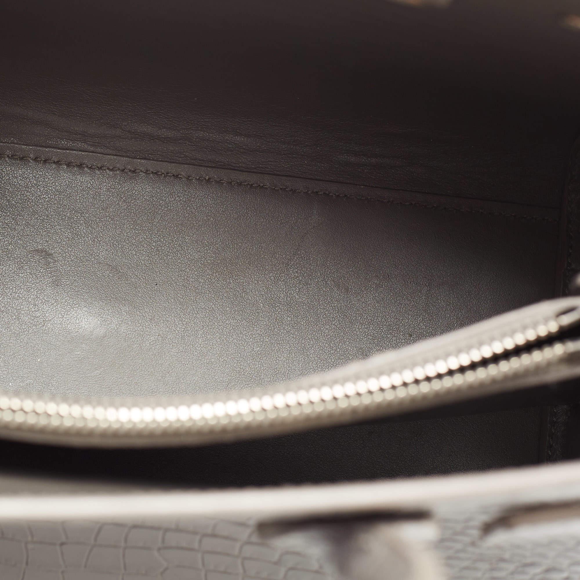Saint Laurent Grey Croc Embossed Leather Baby Classic Sac De Jour Tote For Sale 2