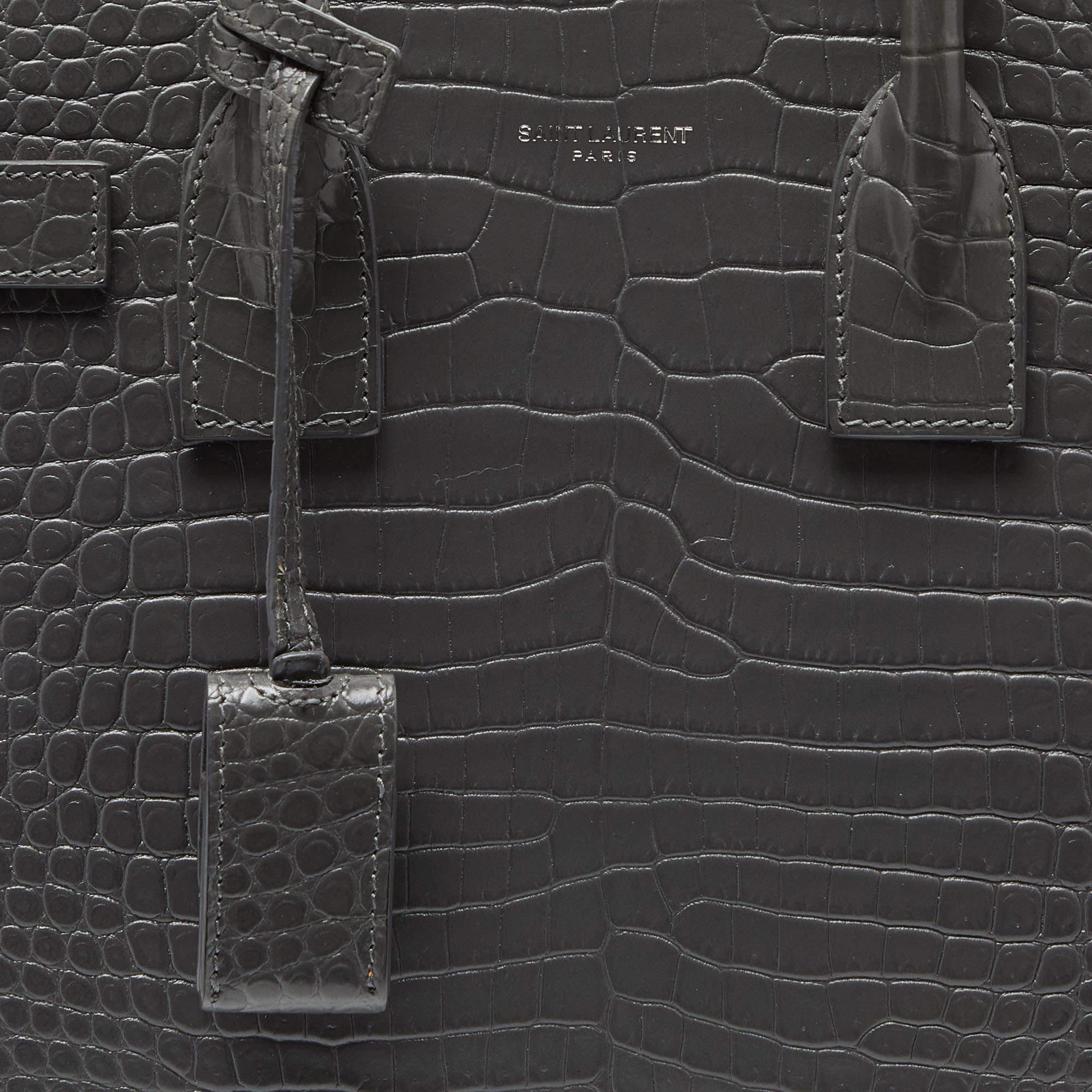 Saint Laurent Grey Croc Embossed Leather Baby Classic Sac De Jour Tote 4
