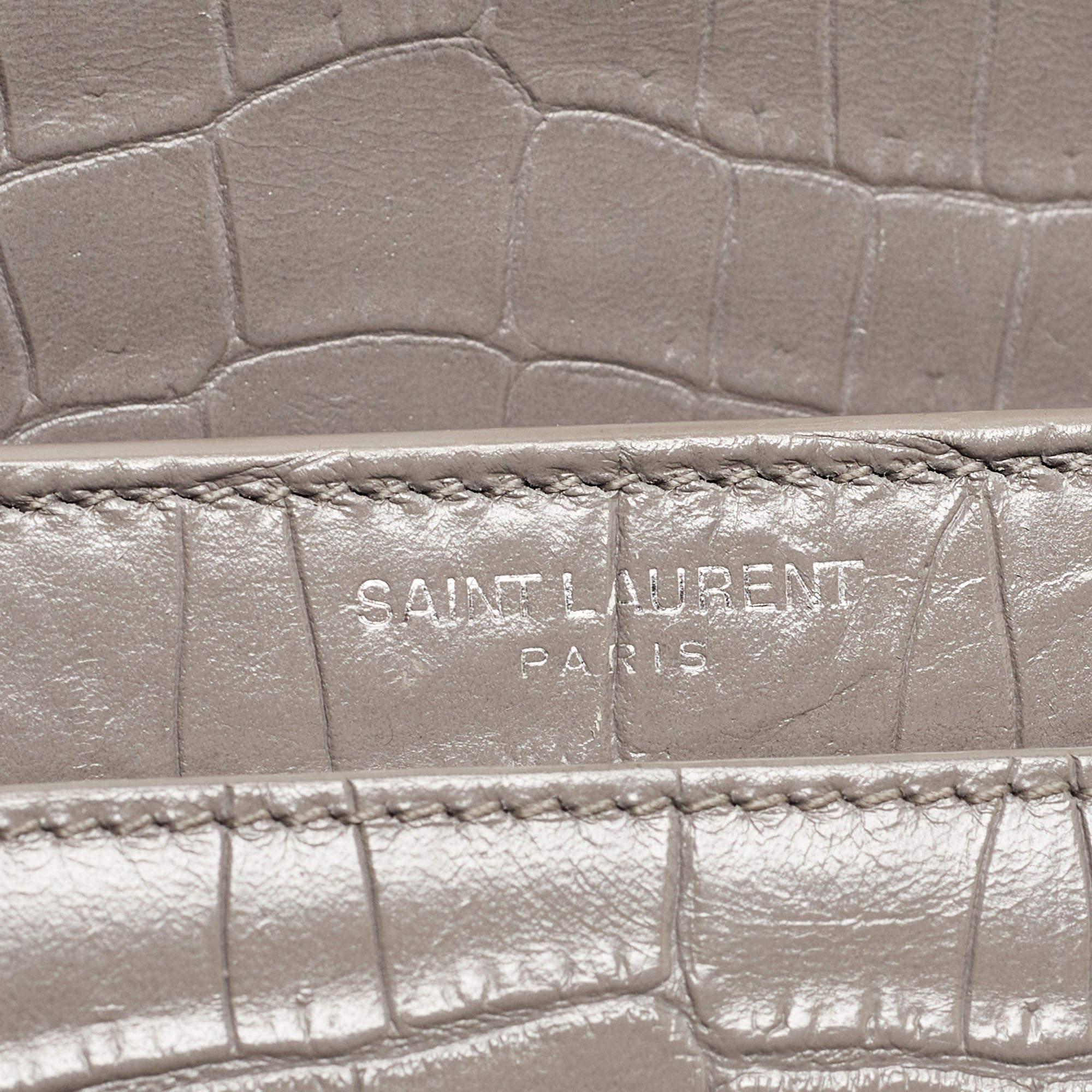 Saint Laurent Grey Croc Embossed Leather Medium Sunset Bag 10