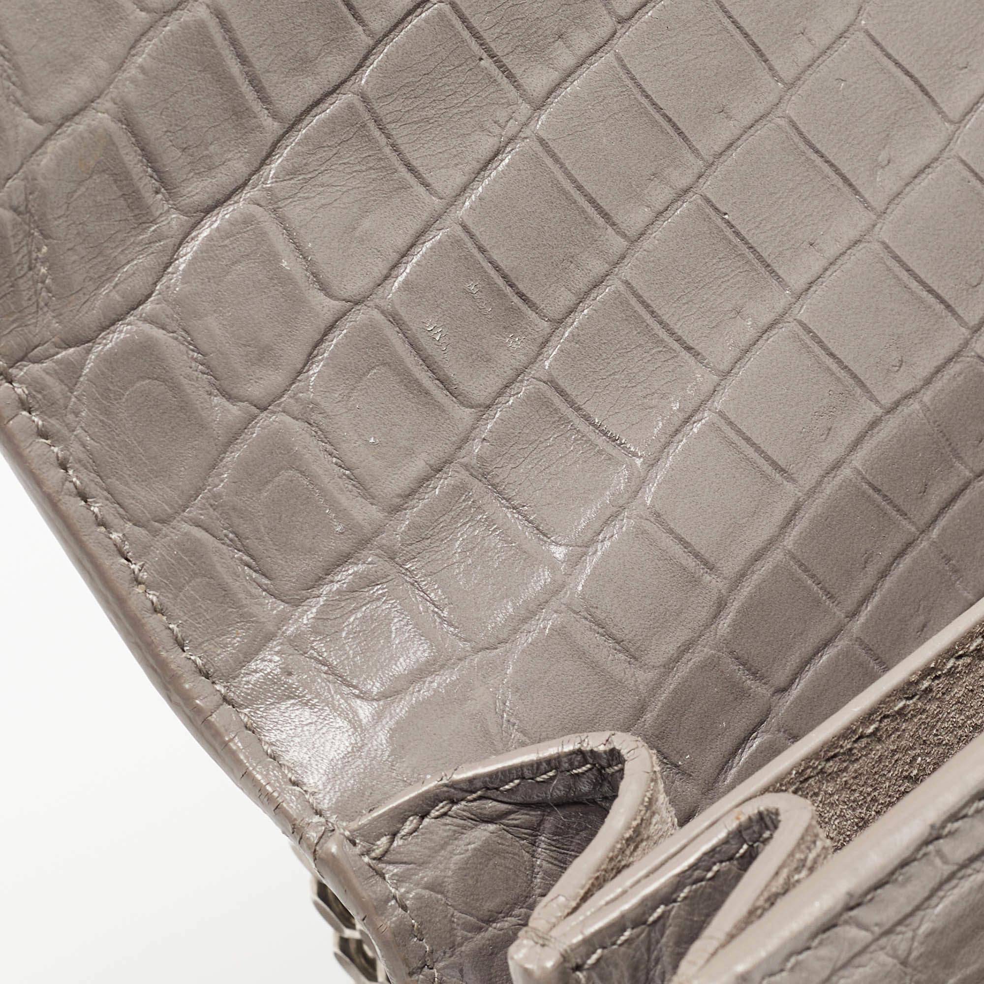 Saint Laurent Grey Croc Embossed Leather Medium Sunset Bag 11