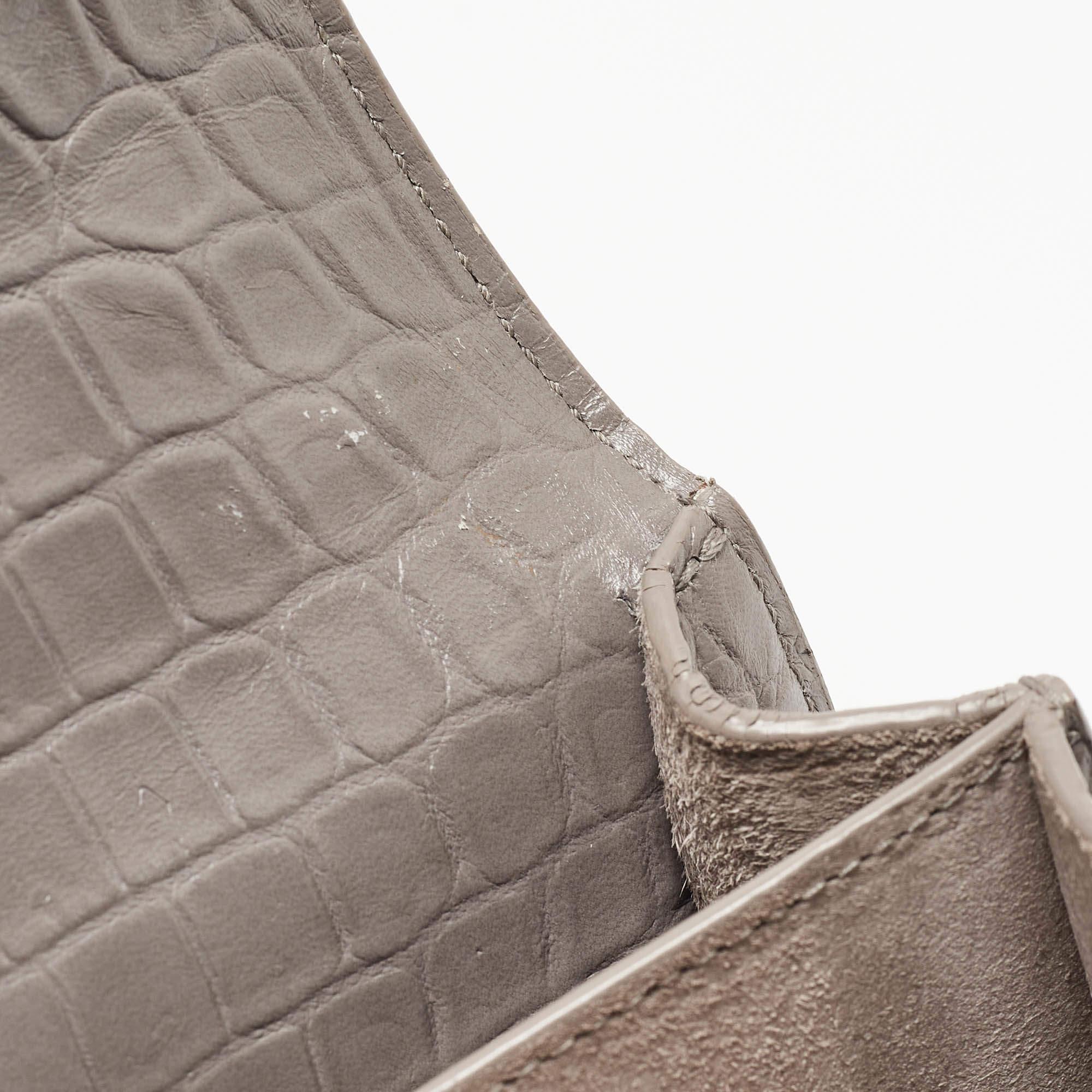 Saint Laurent Grey Croc Embossed Leather Medium Sunset Bag 12