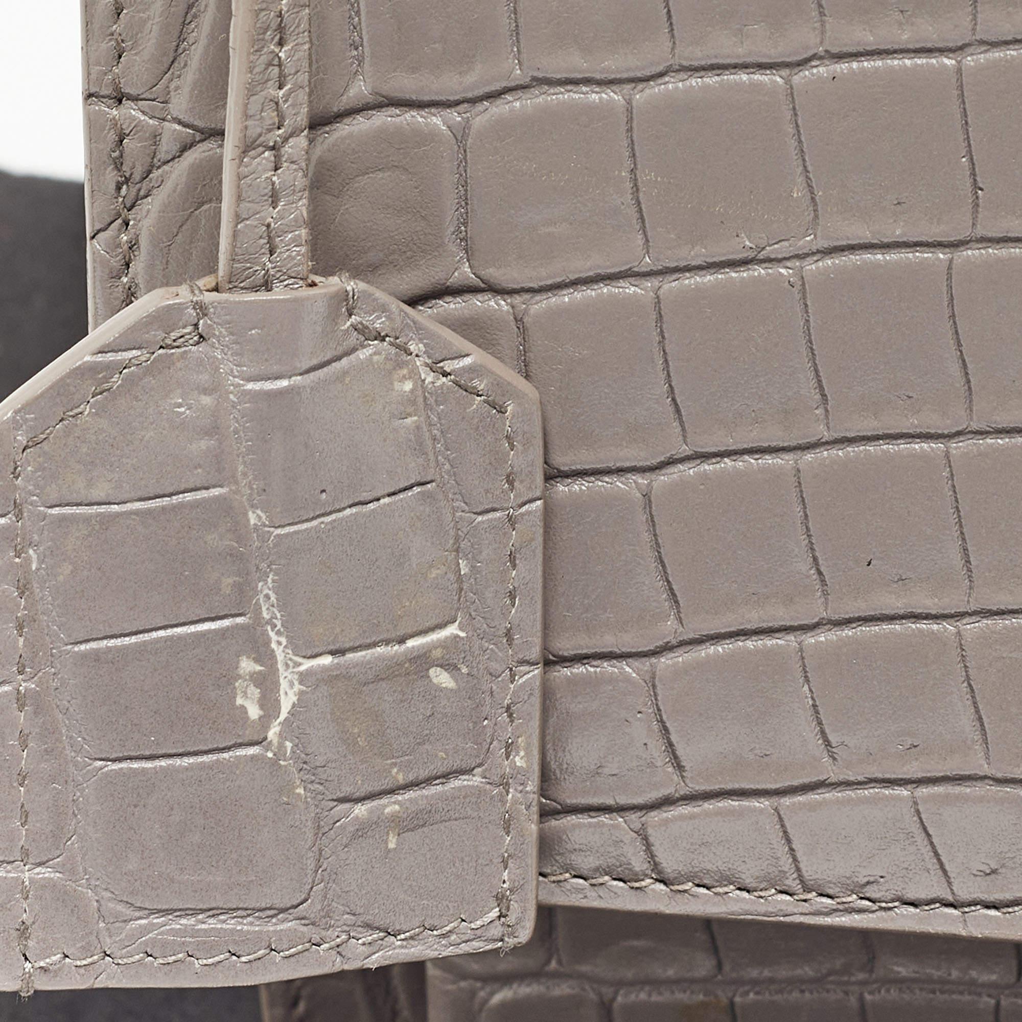 Saint Laurent Grey Croc Embossed Leather Medium Sunset Bag 13