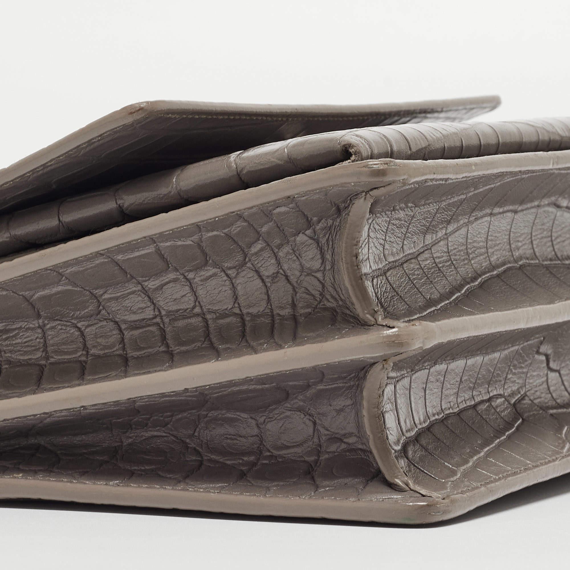 Saint Laurent Grey Croc Embossed Leather Medium Sunset Bag 15