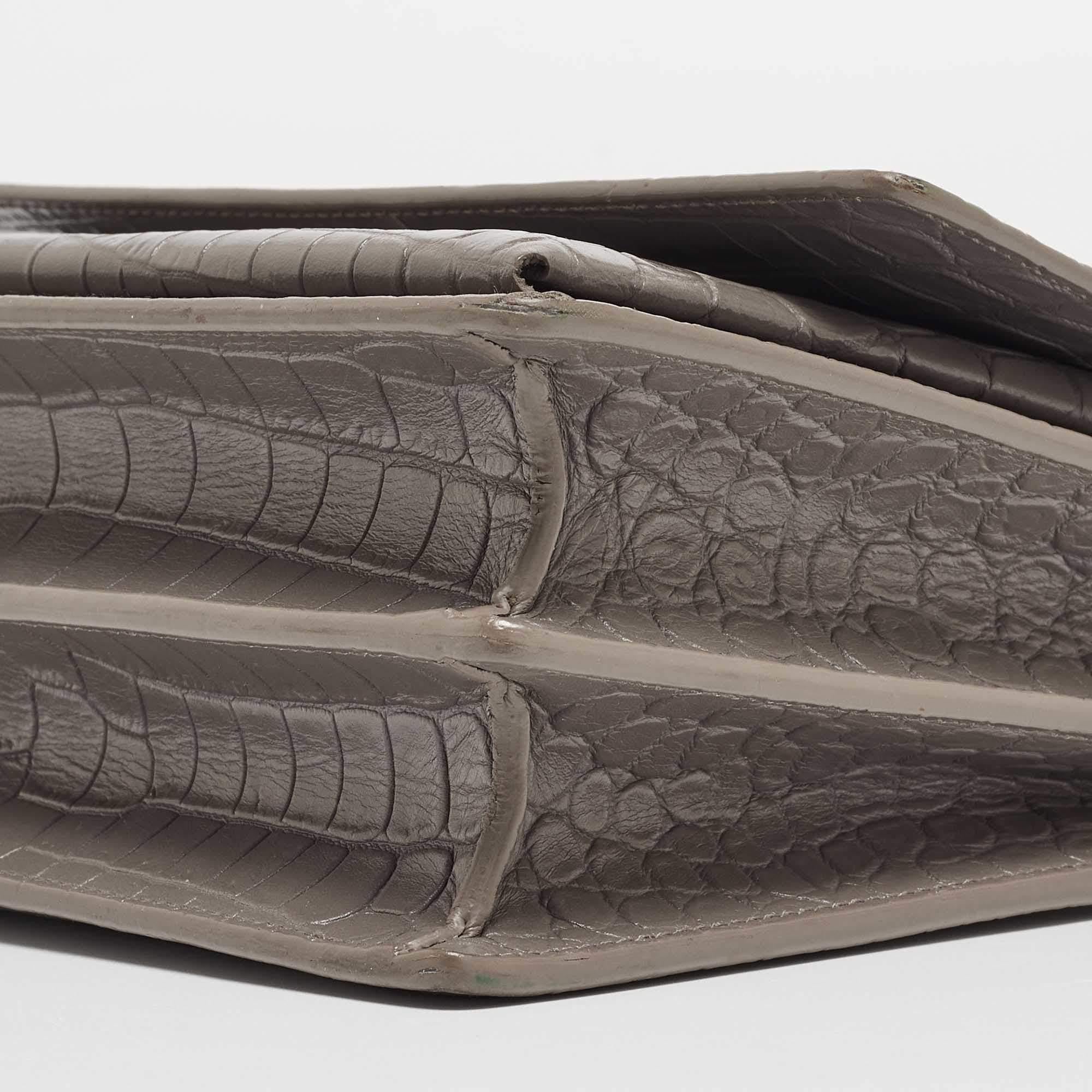 Saint Laurent Grey Croc Embossed Leather Medium Sunset Bag 3