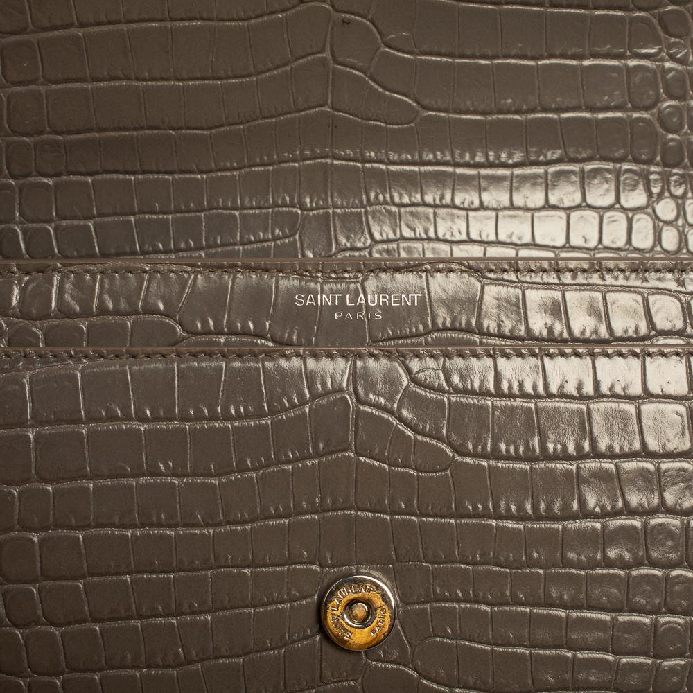 Saint Laurent Grey Croc Embossed Leather Medium Sunset Shoulder Bag 3